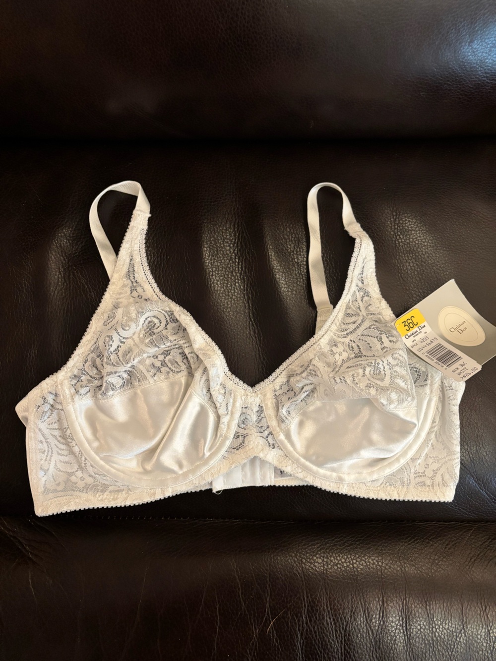 Dior Vintage White Lace Satin Underwire Bra 36C